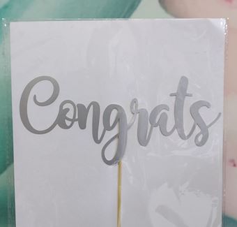 Picture of SILVER CONGRATS CAKE TOPPER 20 X 6CM